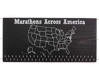 Marathons Across America - 50 States Medal Holder with 50 hooks on Chalkboard, Run 50, USA medal rack, RUN 50