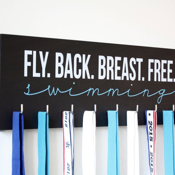 Swim Medal Holder / Display - Fly. Back. Breast. Free. Swimming - Medium