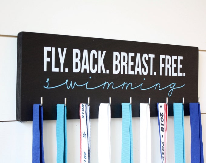 Swim Medal Holder / Display - Fly. Back. Breast. Free. Swimming - Medium
