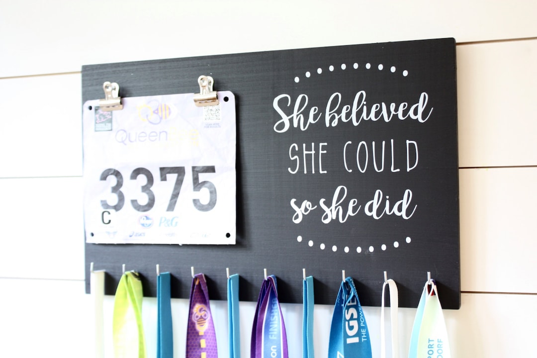Allied Medal Hanger - 'She Believed She Could So She Did' Wall Display For Race Medals & Awards - View #9