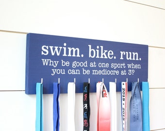 Triathlon Medal Holder / Display - Swim. Bike. Run. - Medium