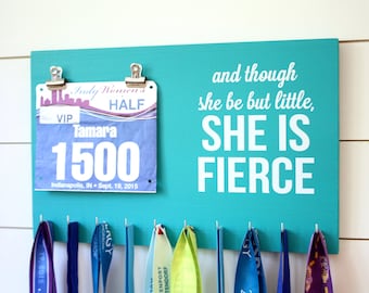 Running Medal Bib Holder And though she be but little - Medal Holder, Medal Rack, Medal Display, Race Bib Display, Race Bib Holder