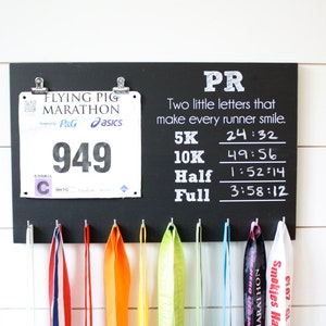 PR Race Bib and Medal Holder On Chalkboard 5K, 10K, Half, & Full image 5