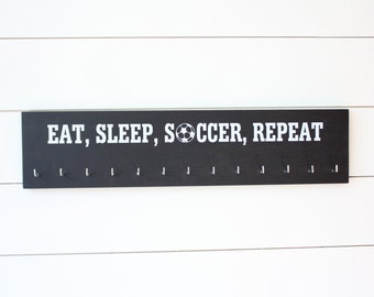 Soccer  Medal Holder - Eat, Sleep, Soccer, Repeat - Large