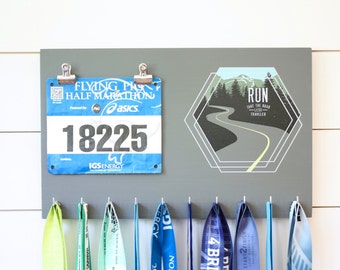 Running Medal Bib Holder Run Take the Road Less Traveled - Medal Holder, Medal Rack, Medal Display, Race Bib Display, Race Bib Holder