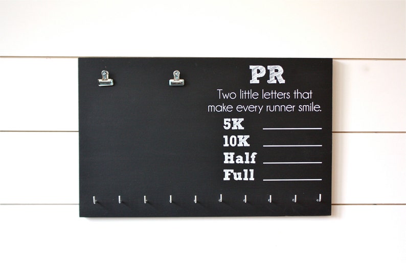 PR Race Bib and Medal Holder On Chalkboard 5K, 10K, Half, & Full image 3