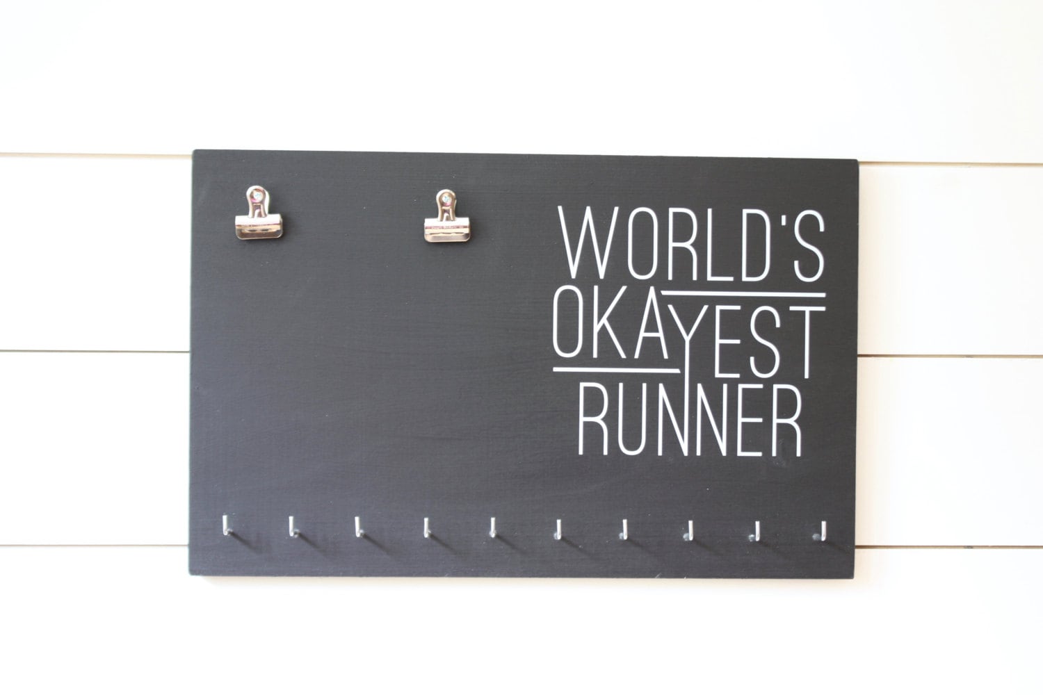 Running Medal Bib Holder Worlds Okayest Runner - Medal Holder, Medal Rack, Medal Display, Race Bib Display, Race Bib Holder