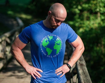 Runner T-shirt - The World is Your Treadmill. Run All Over It. - Running Travel Marathon