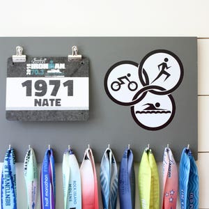 Running Medal Bib Holder Triathlon Olympicons - Medal Holder, Medal Rack, Medal Display, Race Bib Display, Race Bib Holder