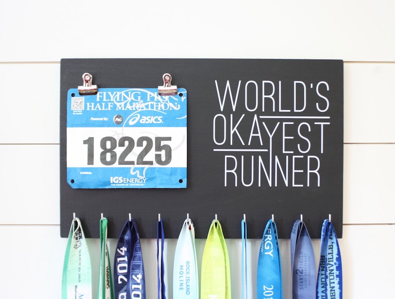 Running Medal Bib Holder Worlds Okayest Runner Rack Display Race