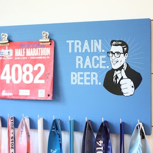 Running Medal Bib Holder Train Race Beer - Medal Holder, Medal Rack, Medal Display, Race Bib Display, Race Bib Holder