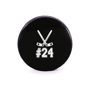 Personalized Hockey Puck with Sticks and Number, Custom Hockey Puck, Printed Hockey Puck, Hockey Gift, Hockey Team Award, Ice Hockey