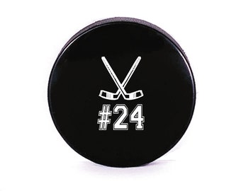 Personalized Hockey Puck with Sticks and Number, Custom Hockey Puck, Printed Hockey Puck, Hockey Gift, Hockey Team Award, Ice Hockey