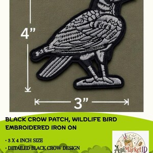 3x4" Black Crow Patch, Embroidered Iron On Bird Wildlife Nature Design
