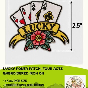 3x2.5" Lucky Poker Patch, Embroidered Iron On Four of a Kind Aces Design