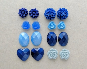 16 pcs Cabochons Sampler Pack - Deep Blue Sea - 10-18mm sizes - Resin and Acrylic