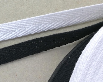 3 Metres of Cotton Twill Tape Herringbone Ribbon - 3/8 inch (10mm wide) - for sewing and trimming - black and white