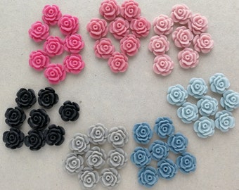 12 pcs Resin Flower Cabochons - 13.5mm Camellia Flowers - assorted colours