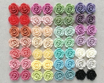 56 pcs Resin Flower Cabochons - 10mm Tiny Camellias - Matte