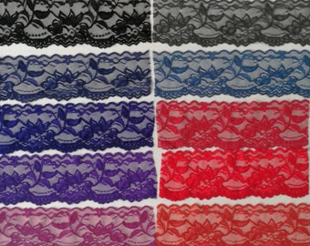 1 Metre of Elastic Stretch Lace - 2.25" / 5.7cm wide - assorted dark and bold colours