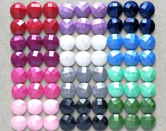 10mm round faceted acrylic cabochons - assorted colours - 72pcs