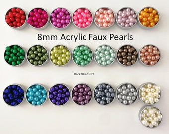 8mm Acrylic Faux Pearls - 50pcs lot - assorted colors - lightweight and high quality finish