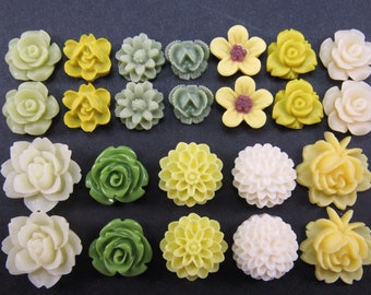 24 pcs Resin Flower Cabochons Assorted Sizes Sampler Pack - Fields of Goldenrods (version 3)