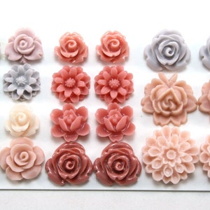 22 pcs Resin Flower Cabochons Assorted Sizes Sampler Pack - June Romance