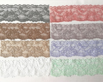 1 Metre of Elastic Stretch Lace - 2.25" / 5.7cm wide - assorted soft colours