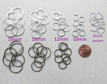 24 pcs Metal Linking Rings or Linking Squares - 10mm, 12mm, 16mm, 20mm - you pick the size and colour