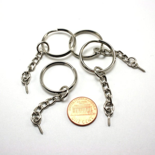 6 pcs keychains with screw eye pin - silver tone findings - 2.5 inches long - for polymer clay figurines, resin, plastic