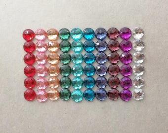12mm round sew-on rhinestones - assorted colours - 60pcs