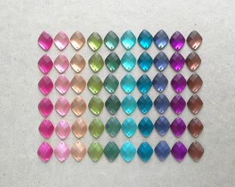16mm rhombus sew-on rhinestones with matte finish - assorted colours - 60pcs