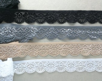 1 metre of Elastic Stretch Lace with scalloped edge - 1" / 2.5cm wide