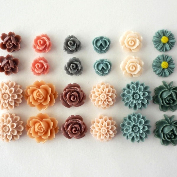 24 pcs Resin Flower Cabochons Assorted Sizes Sampler Pack - Elegant Pastel Colors