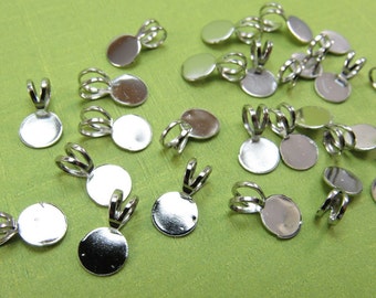 24 pcs Pendant Bails - Platinum Tone - Glue on Bail - 6mm Glue Pad