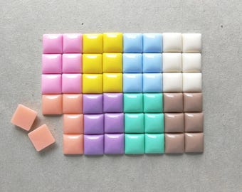 12mm square acrylic cabochons - assorted pastel colours - 48pcs