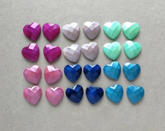 16mm heart acrylic cabochons - assorted colours - 24pcs