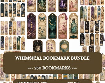 Whimsical Bookmark Bundle, Printable Cottagecore Bookmarks, Floral ,celestial, boho, clipart, Vintage book keeps,Scrapbook Digital download,