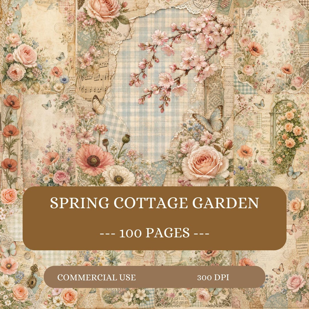 Spring Garden Junk Journal Pages, Floral Shabby Chic Printable Ephemera ...