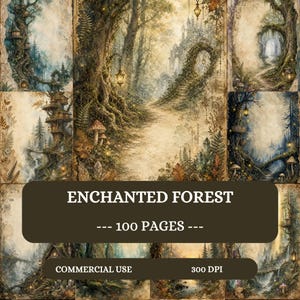 Enchanted Forest Junk Journal Pages, Fantasy Woodland Printable Kit, Magical Forest Printable  Papers, Scrapbook Paper, chic Ephemera