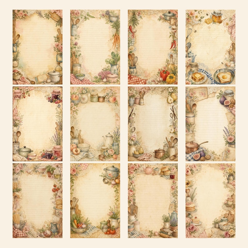 Whimsical Recipe Journal Pages, 100 A4 Printable Vintage Kitchen Writing Papers, Food, Baking Paper, Cookbook ephemera image 7