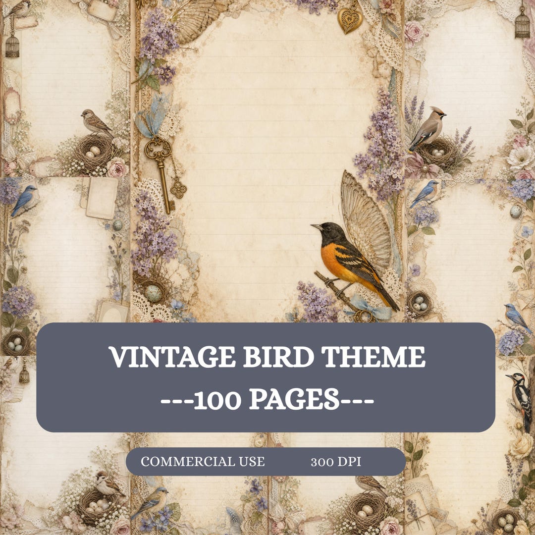 Vintage Bird Junk Journal Pages, Shabby Chic Printable Ephemera, 100 A4 ...