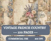 Vintage French Country Floral Ephemera, Cottagecore Junk Journal Pages, 100 A4 Printable Digital Papers for Scrapbooking, Shabby Chic Pages