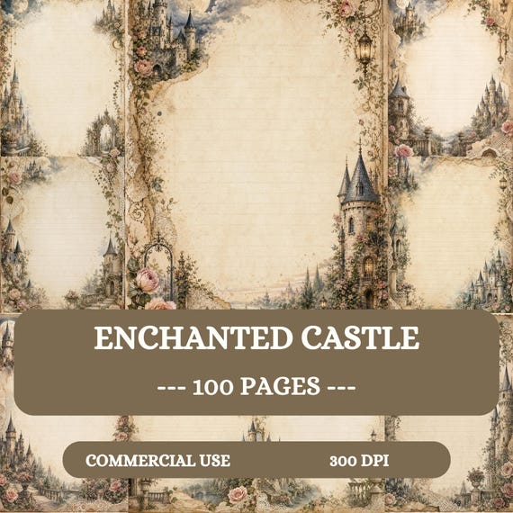 Enchanted Castle Junk Journal Pages, Whimsical Fairytale Kit, 100 A4 Digital Papers for Scrapbooking, Fantasy Printable Ephemera, Storybook