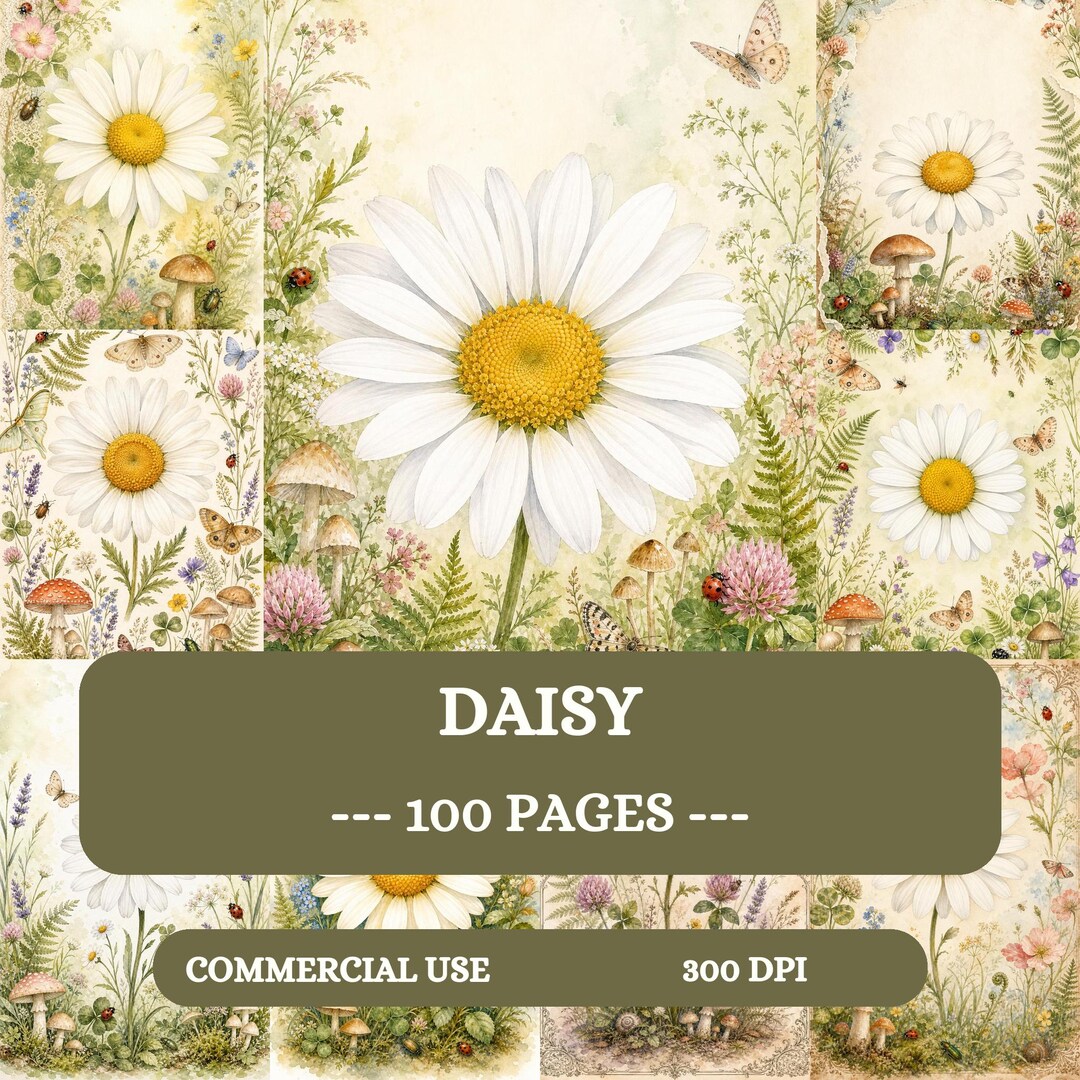 Daisy Junk Journal Pages, Big Watercolor Flower Printable Kit, 100 A4 ...
