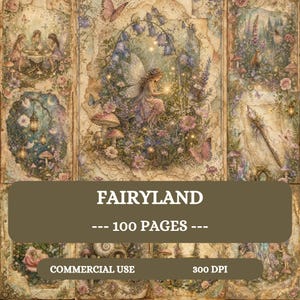 Fairyland Junk Journal Seiten, zauberhaftes Printable Kit, 100 A4 JPG Märchen Papiere, wunderliches Vintage Journal, Blumen Scrapbook Ephemera