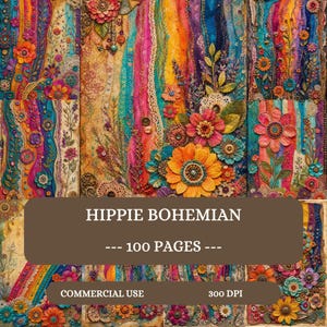 Boho Journal Paper, Hippie Bohemian Junk Journal Pages, Textile Papers for Scrapbooking, Colorful Boho Printable Pages, Vibrant Pages.