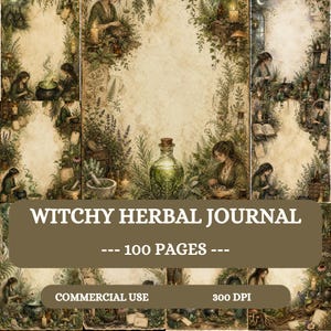 Witchy Herbal Journal Pages, Green Potion Printable Ephemera, 100 A4 Digital Papers, Apothecary Kit,Magical Botanical, Herbal Scrapbook