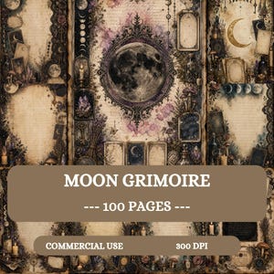 Mångrimoire skräpjournalsidor, häxigt efemerakit, vintage himmelsk, skuggornas bok, ockult esoterisk, digital nedladdning scrapbookark